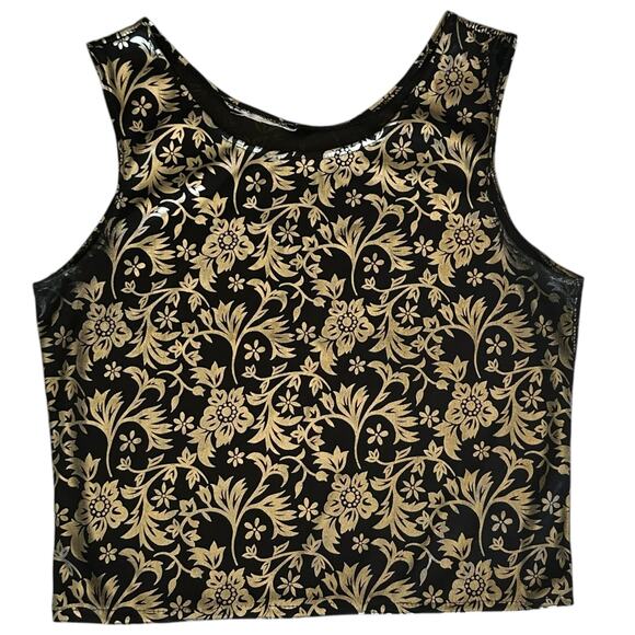 Womens Crop Top Size Medium Black and Gold Sheer - Picture 1 of 5